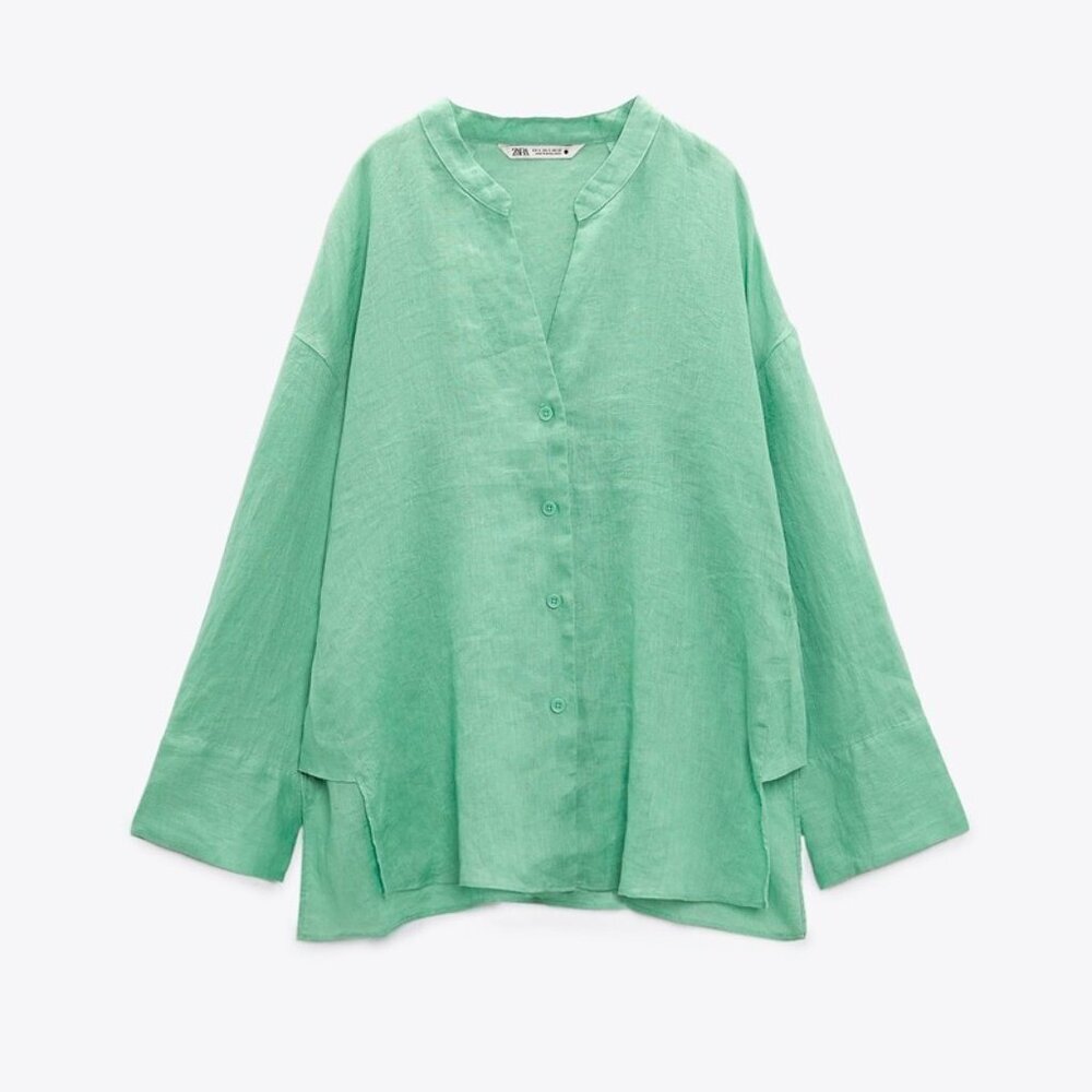 Zara 100% Linen Oversized Button Down Shirt - Size XS